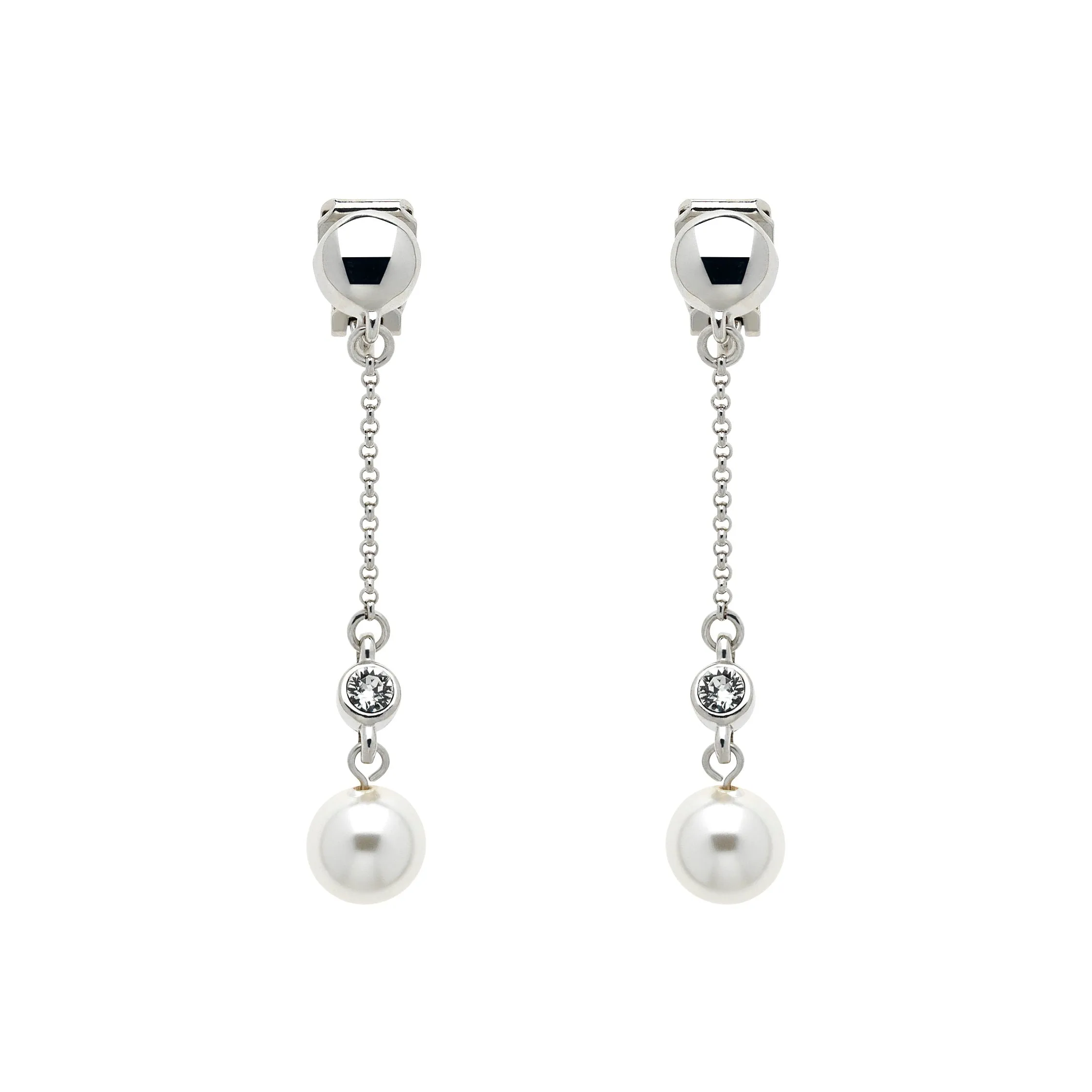 Platinum Chain & Pearl Clip Earrings