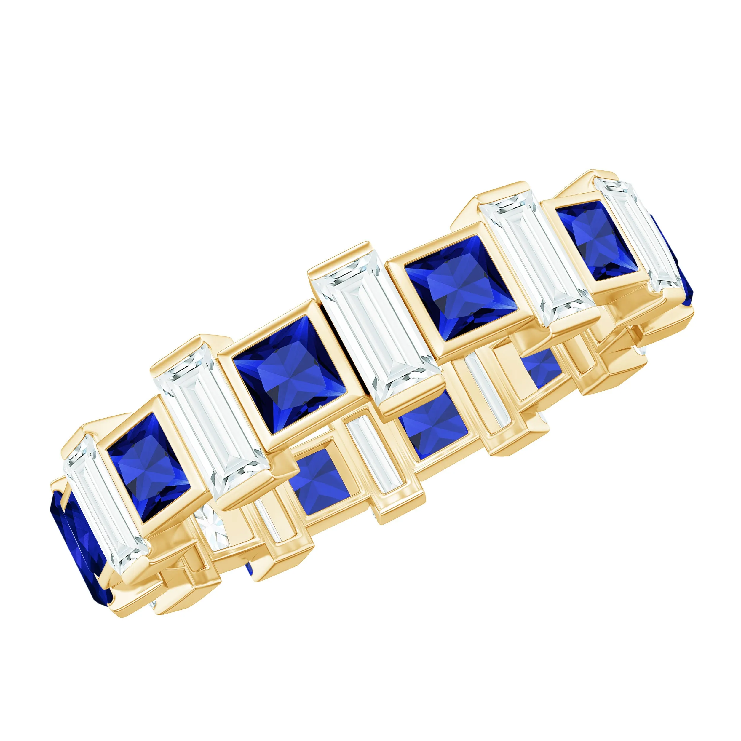 Princess Cut Created Blue Sapphire and Moissanite Eternity Ring