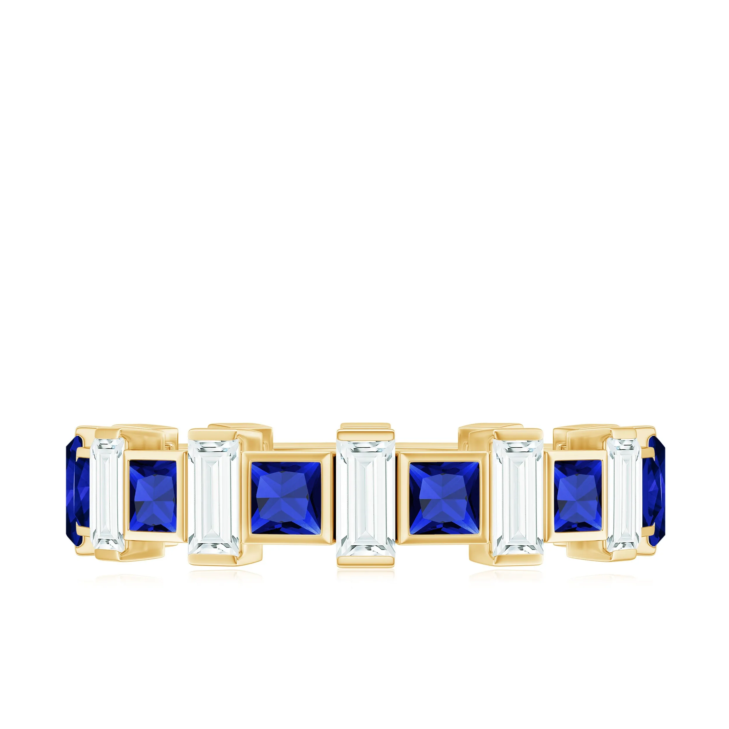 Princess Cut Created Blue Sapphire and Moissanite Eternity Ring