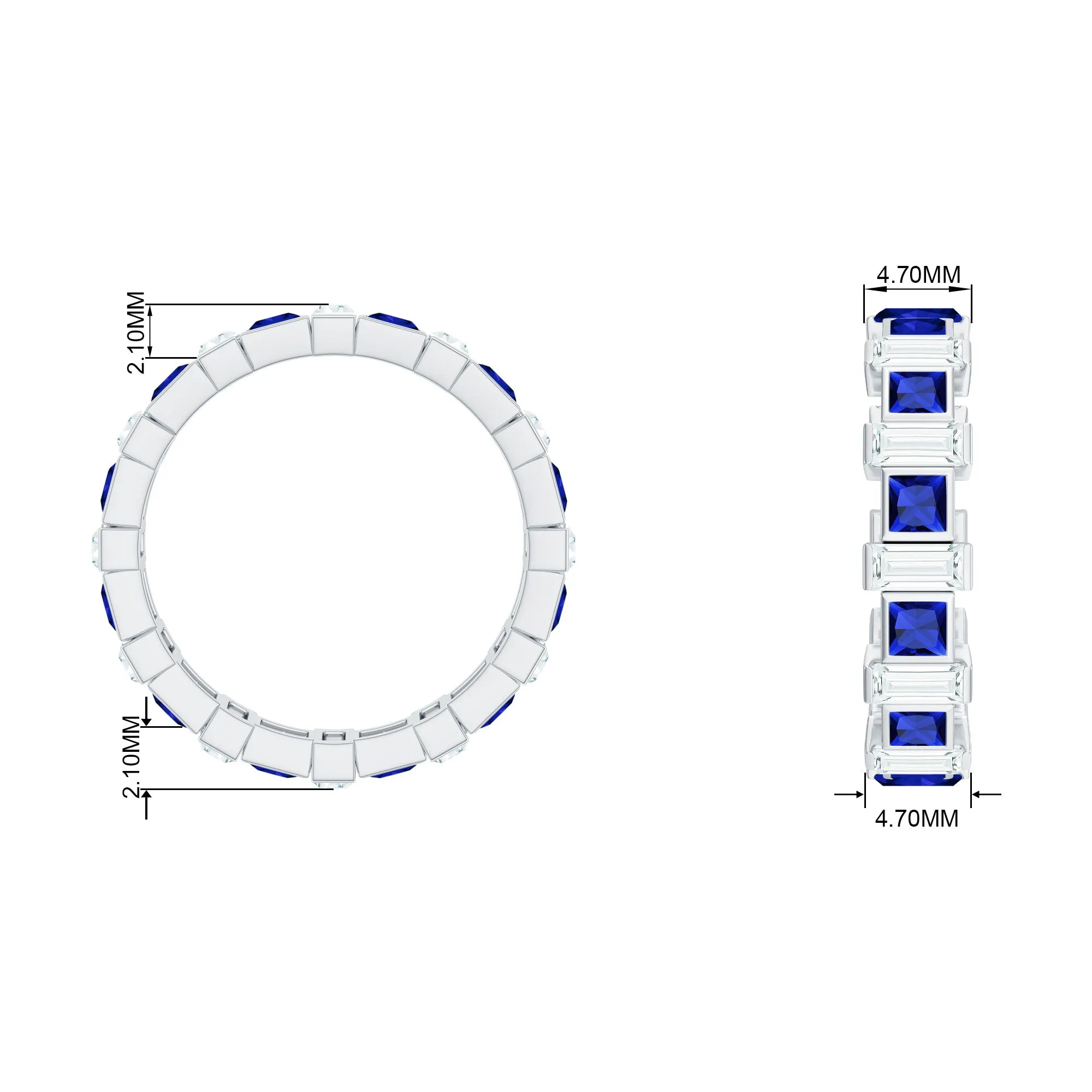 Princess Cut Created Blue Sapphire and Moissanite Eternity Ring