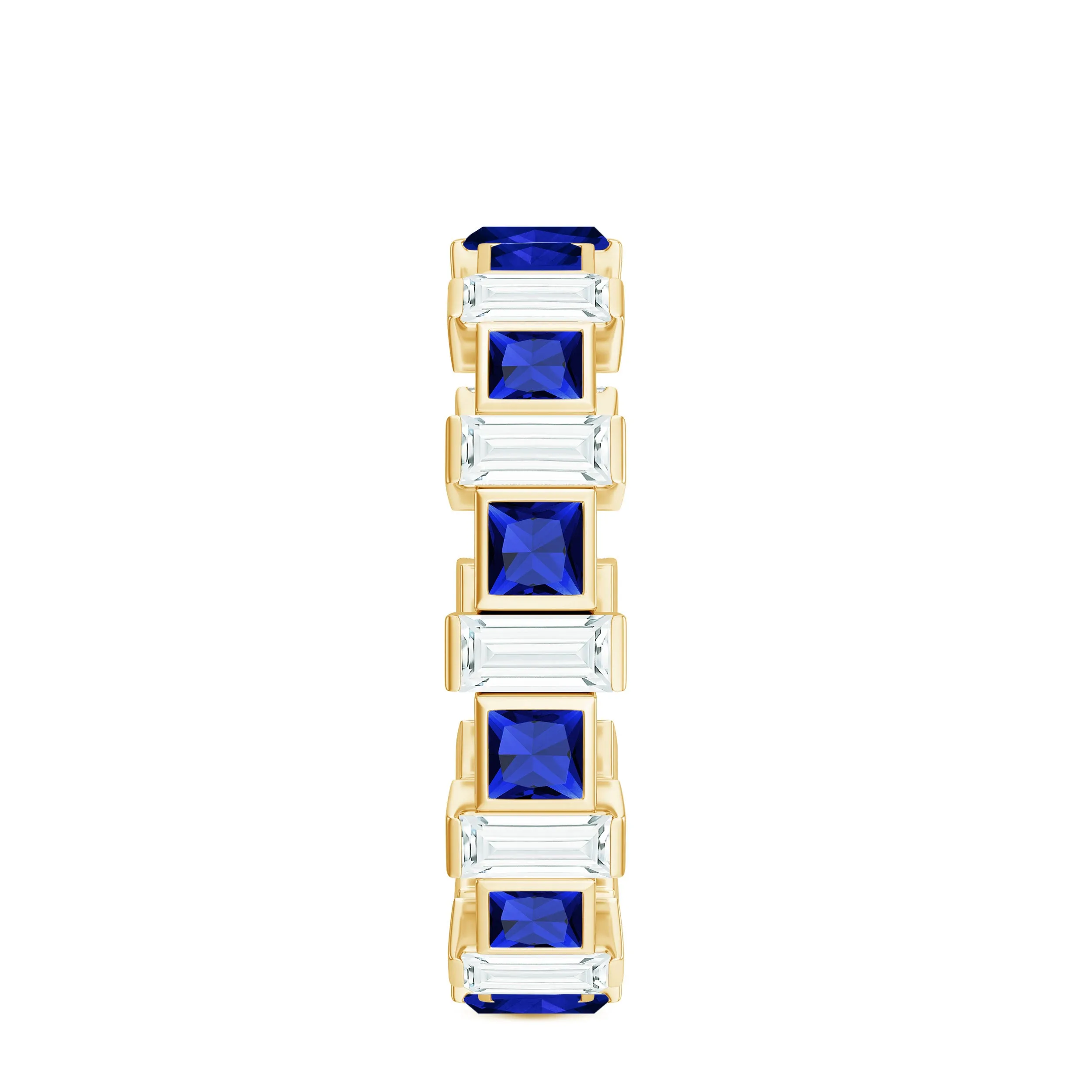 Princess Cut Created Blue Sapphire and Moissanite Eternity Ring