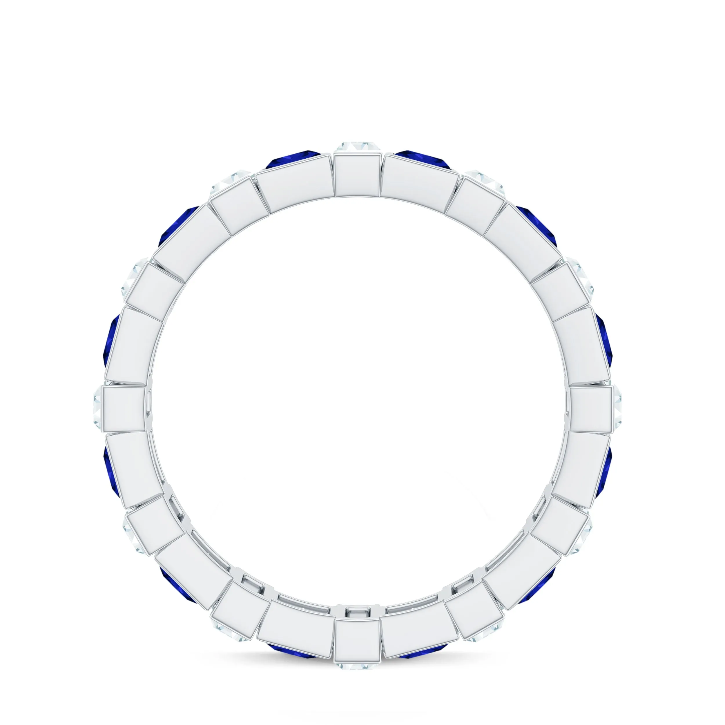 Princess Cut Created Blue Sapphire and Moissanite Eternity Ring