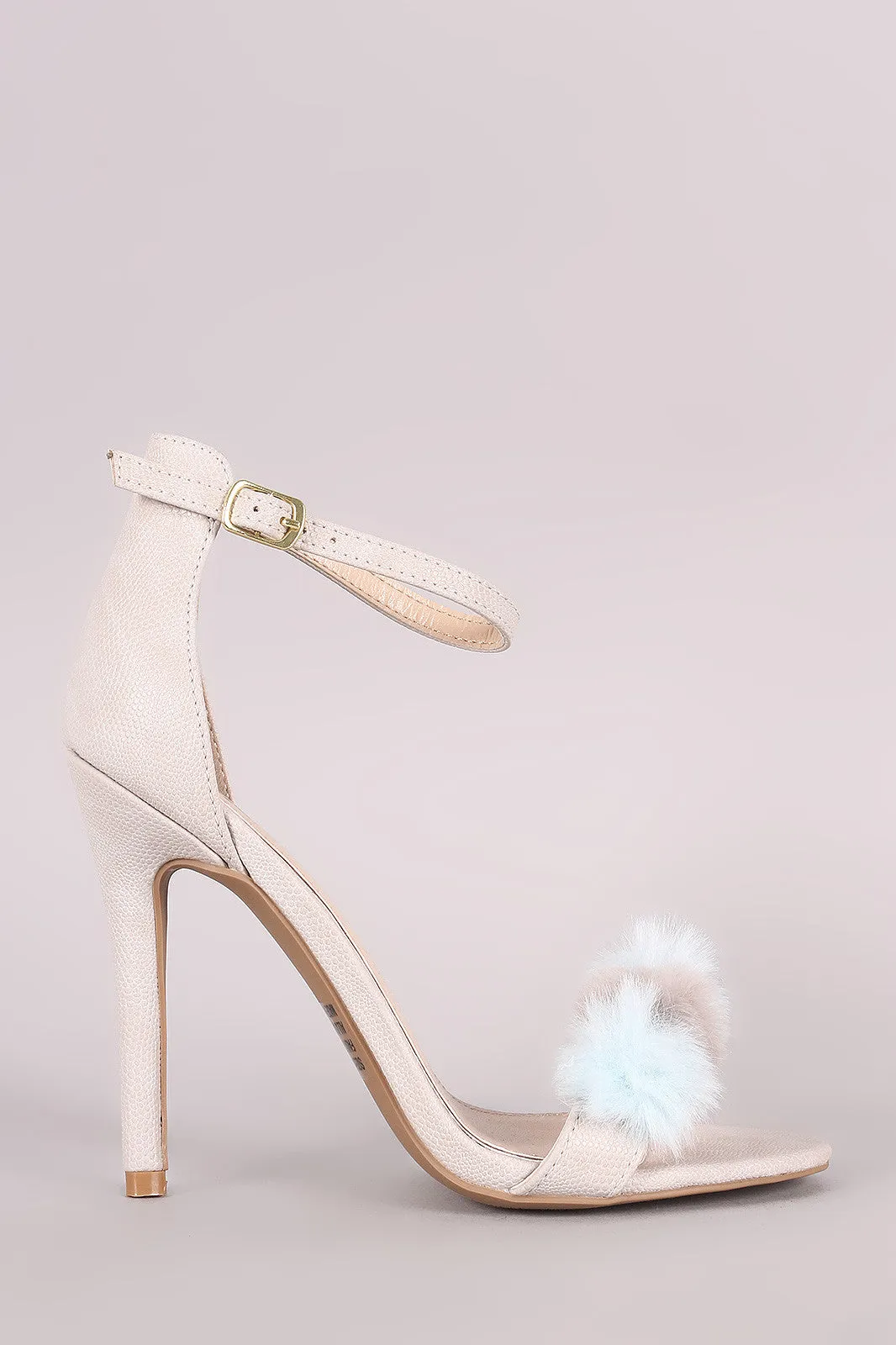 Qupid Lizard Pom Pom Band Ankle Strap Stiletto Heel