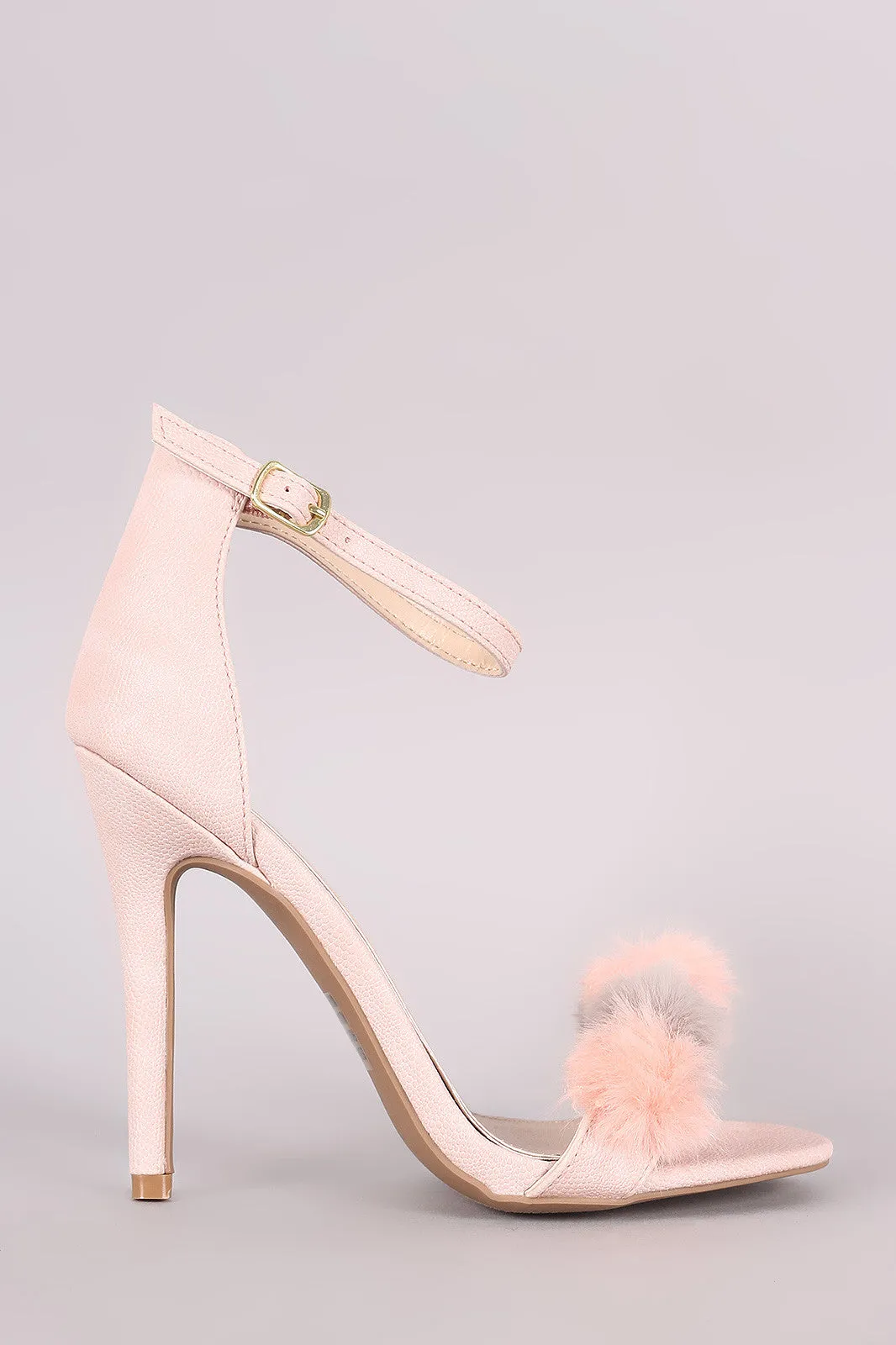 Qupid Lizard Pom Pom Band Ankle Strap Stiletto Heel