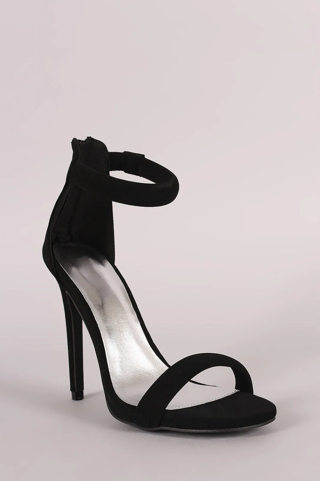 Qupid Nubuck Ankle Strap Open Toe Heel