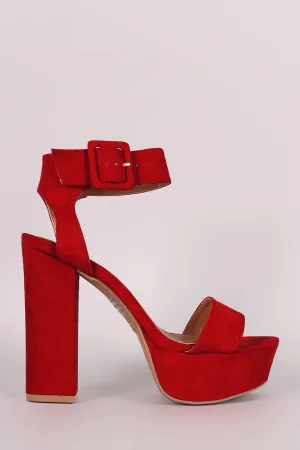 Qupid Suede Open Toe Chunky Platform Heel