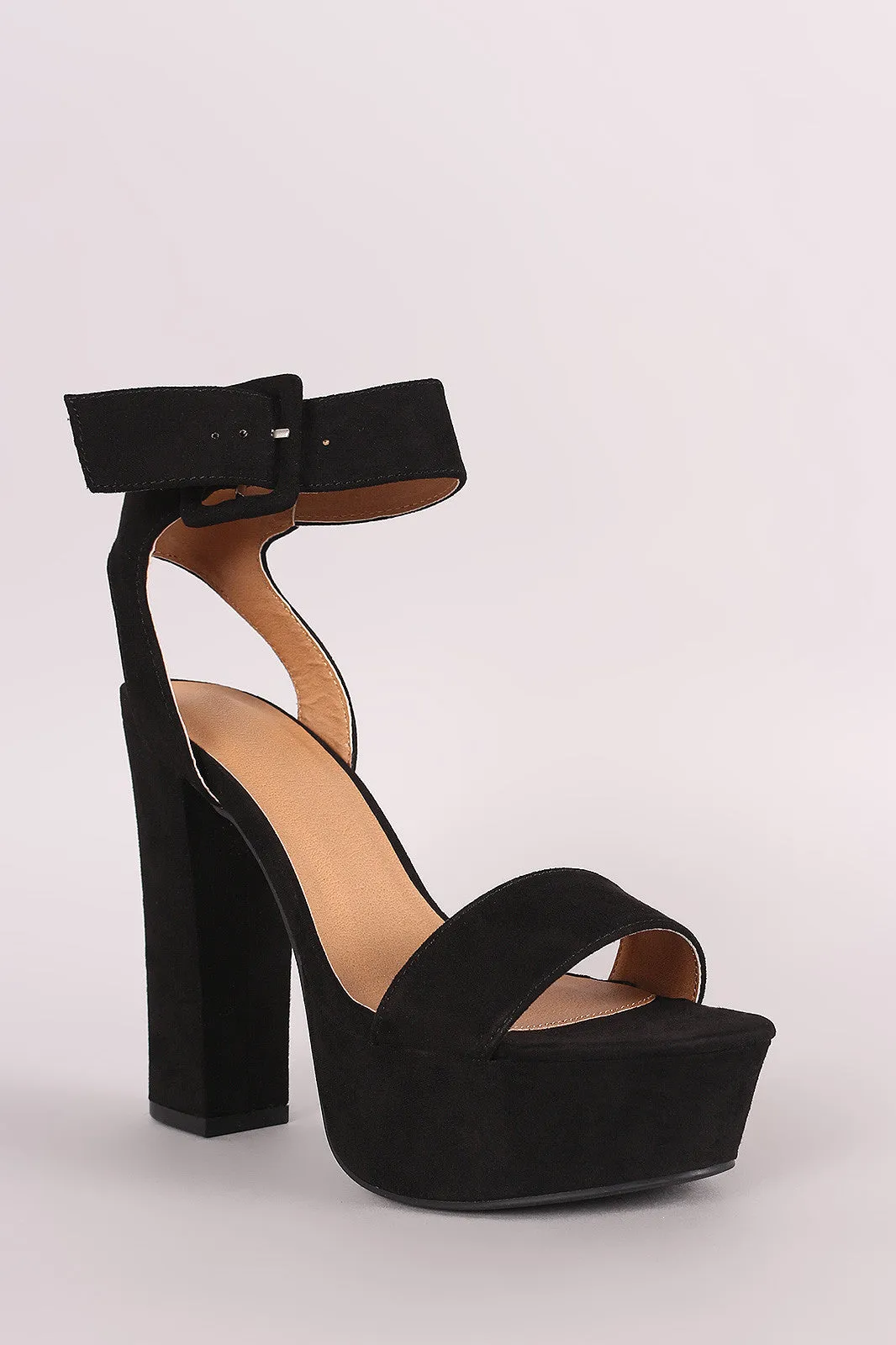 Qupid Suede Open Toe Chunky Platform Heel