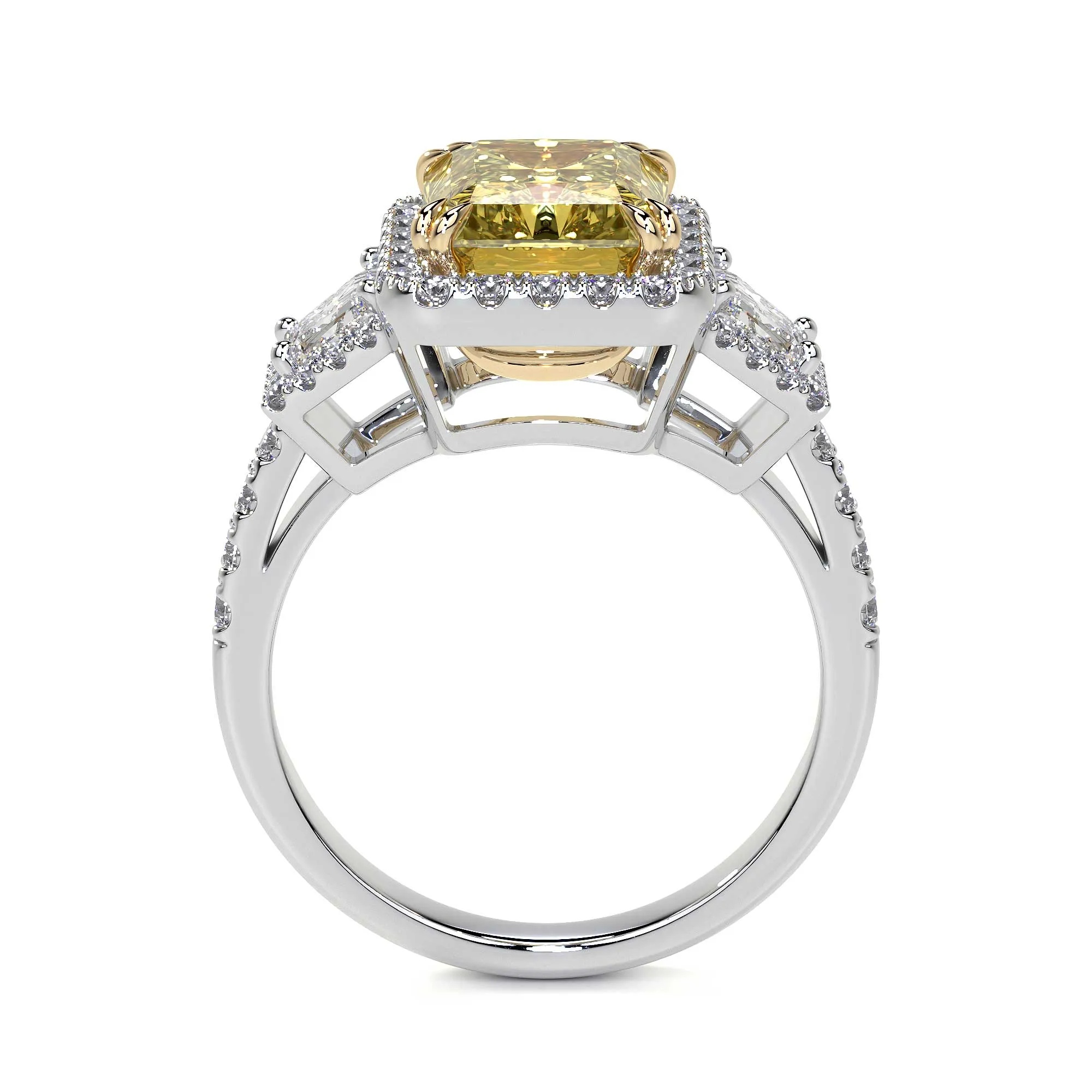 Radiant Fancy Yellow Diamond Ring With Halo, 3 CT