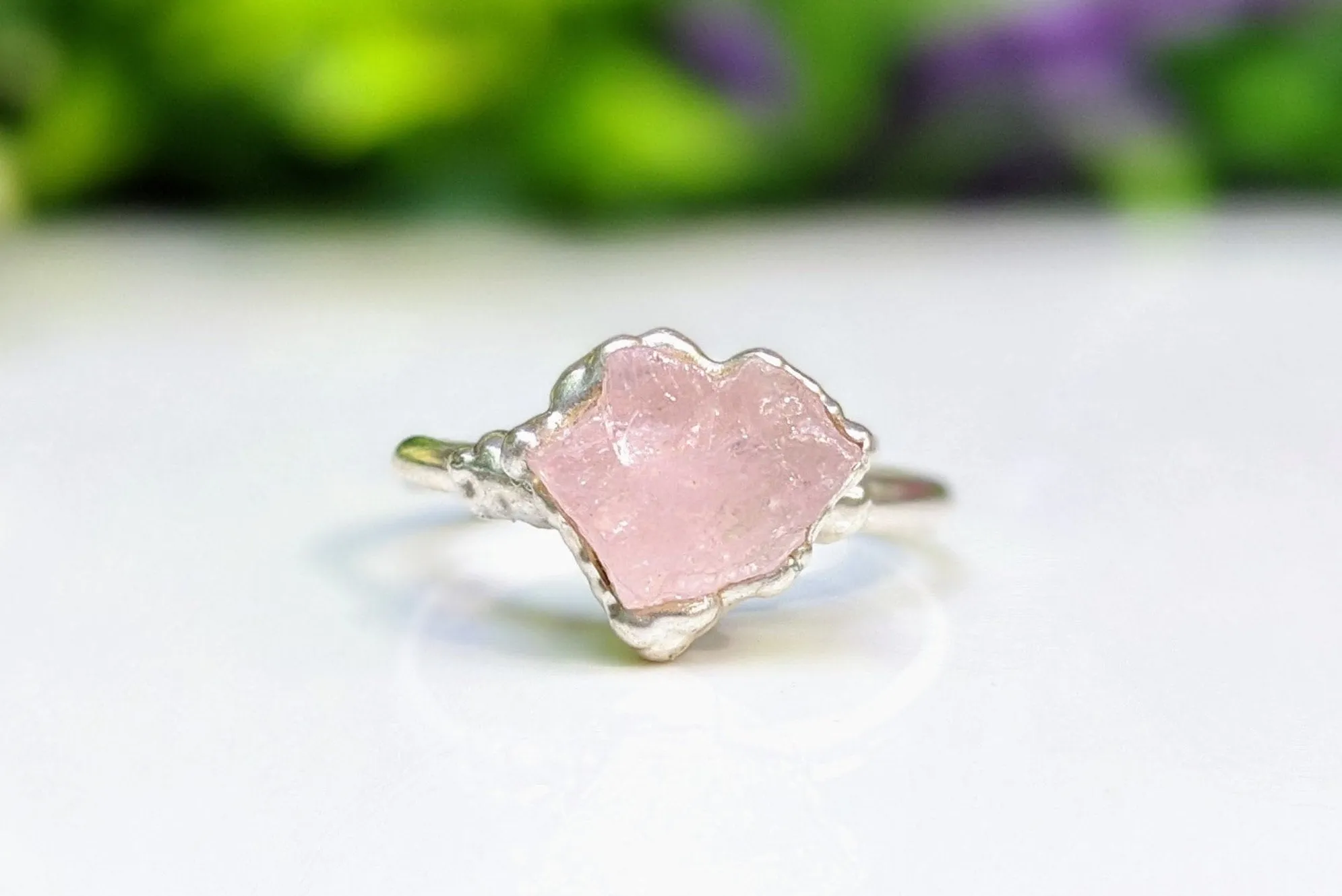 Raw pink Morganite ring