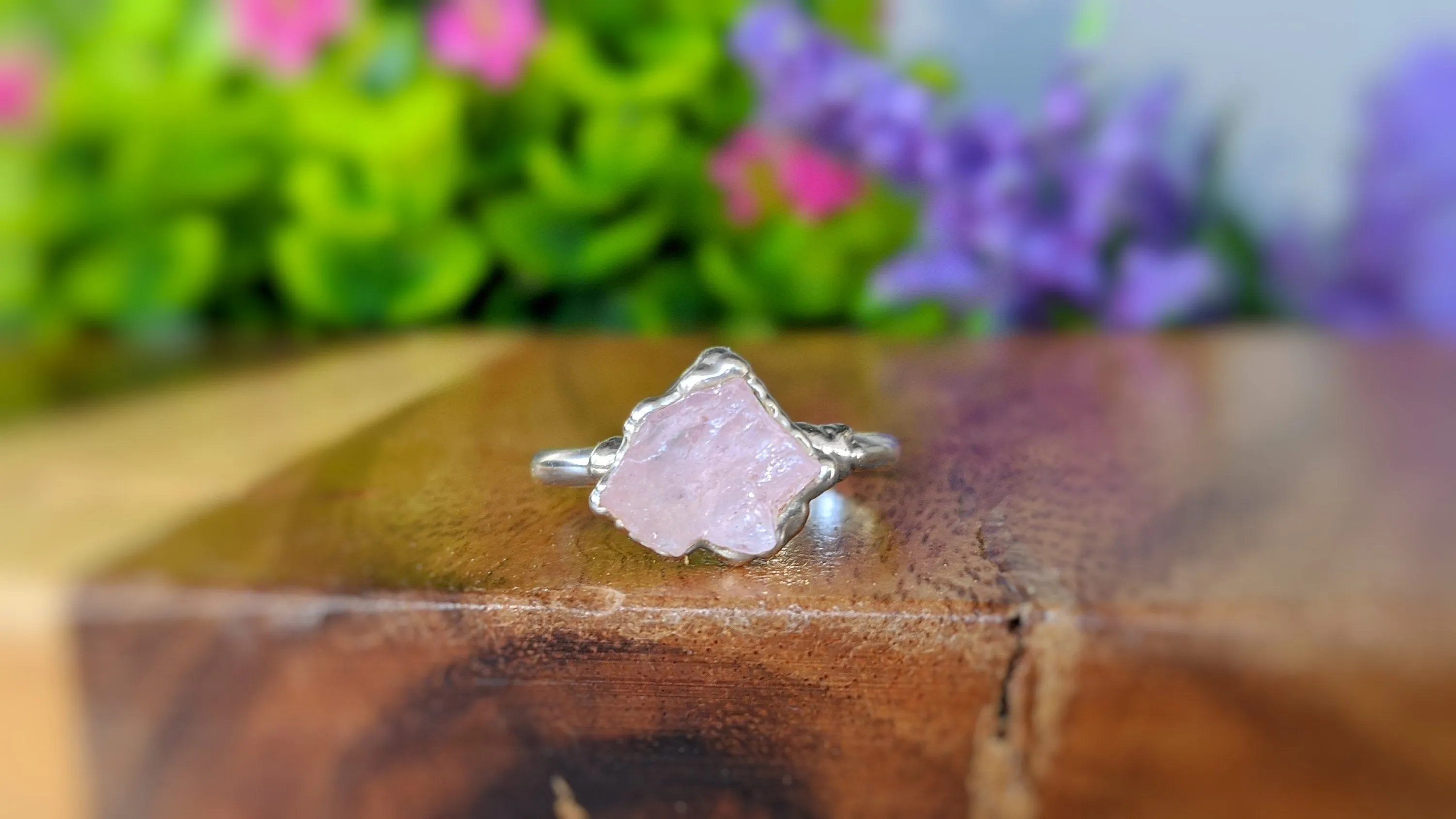 Raw pink Morganite ring