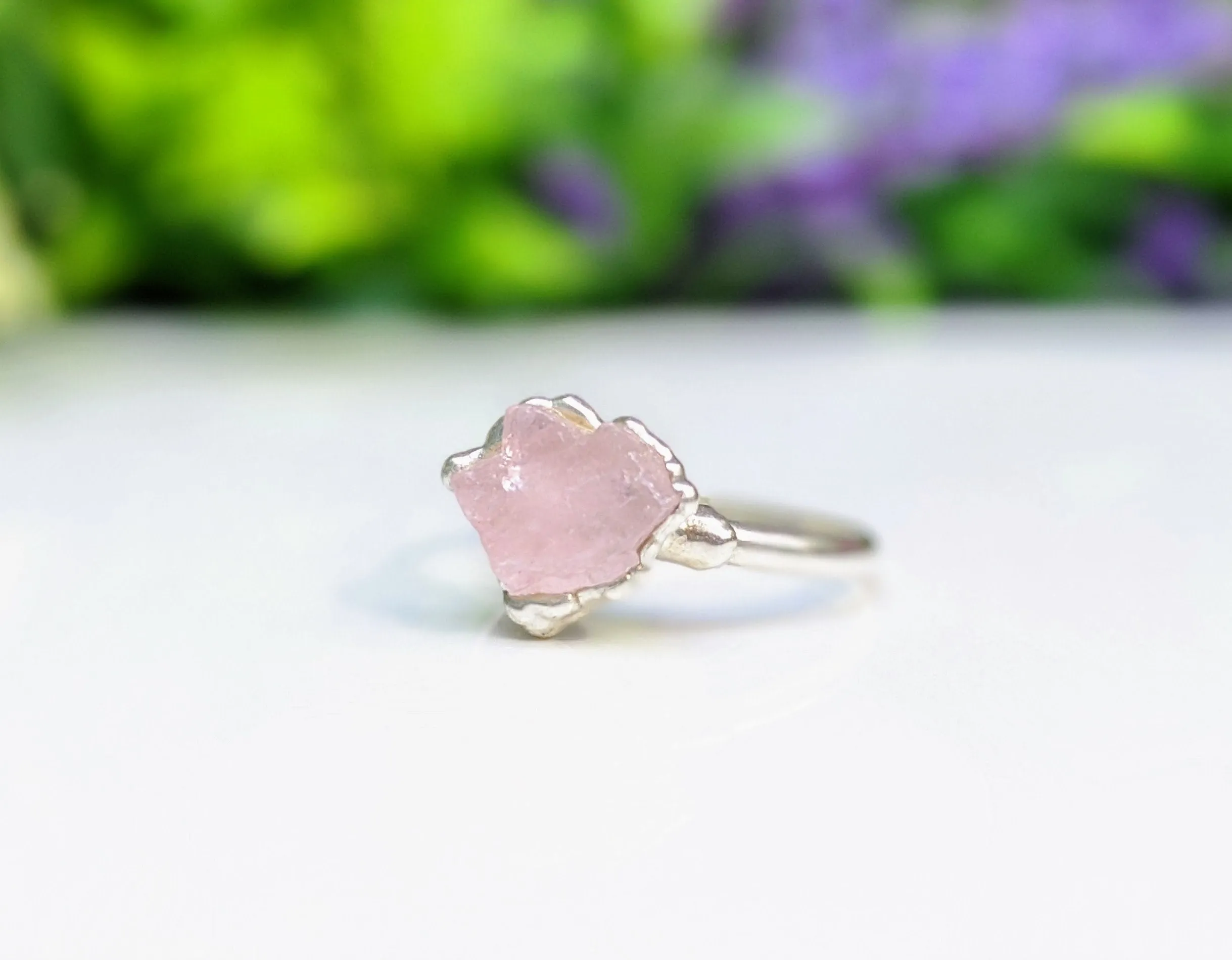 Raw pink Morganite ring