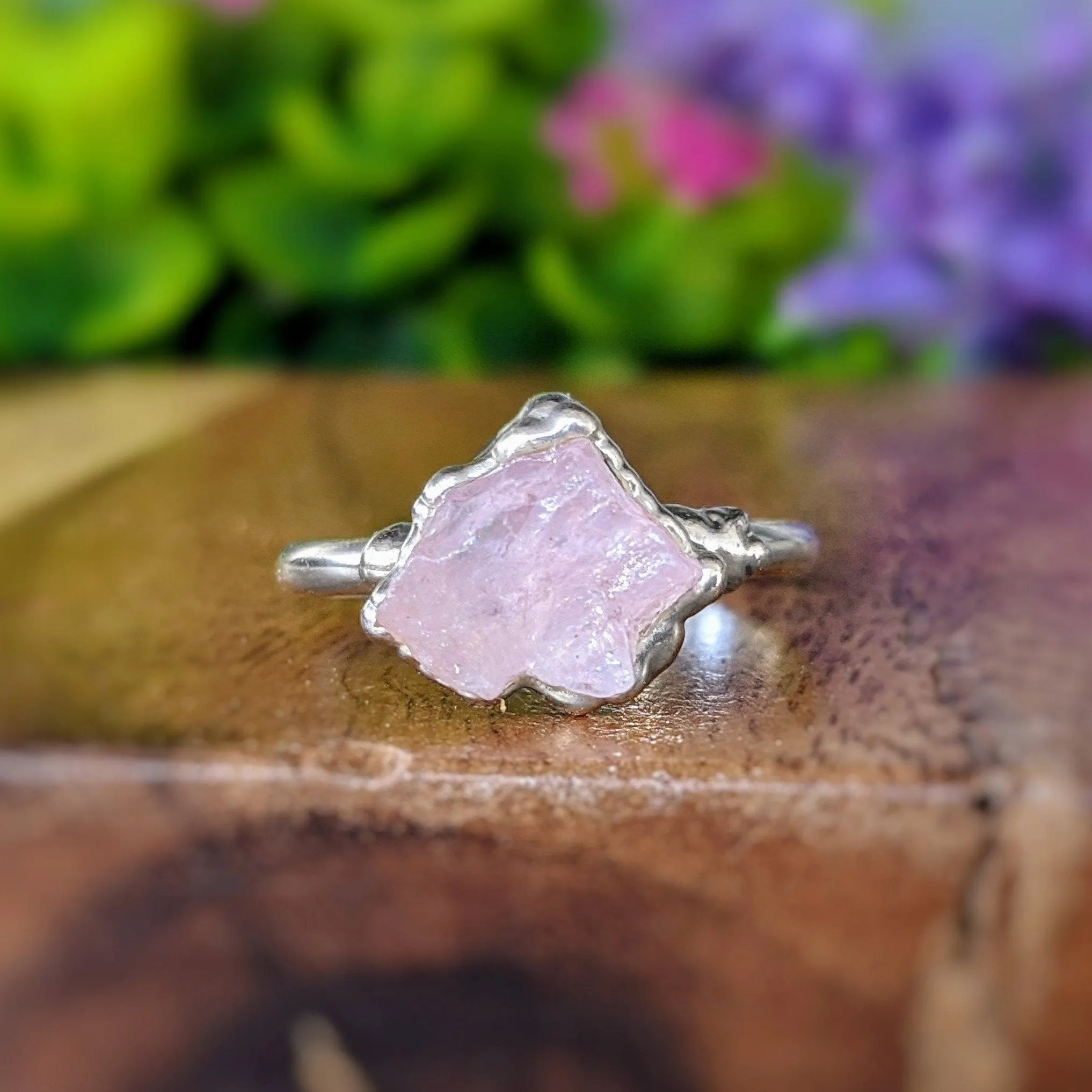 Raw pink Morganite ring