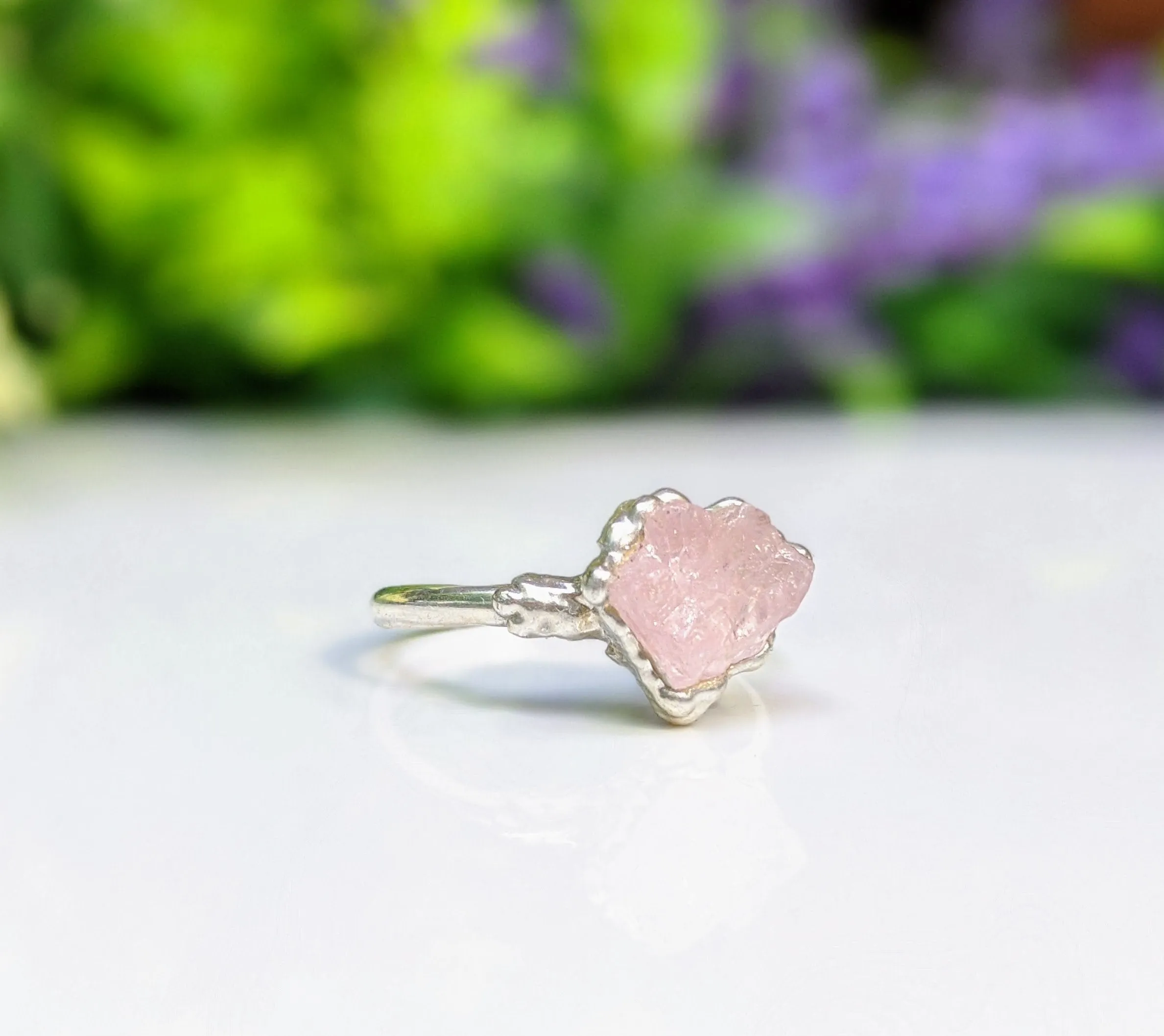 Raw pink Morganite ring