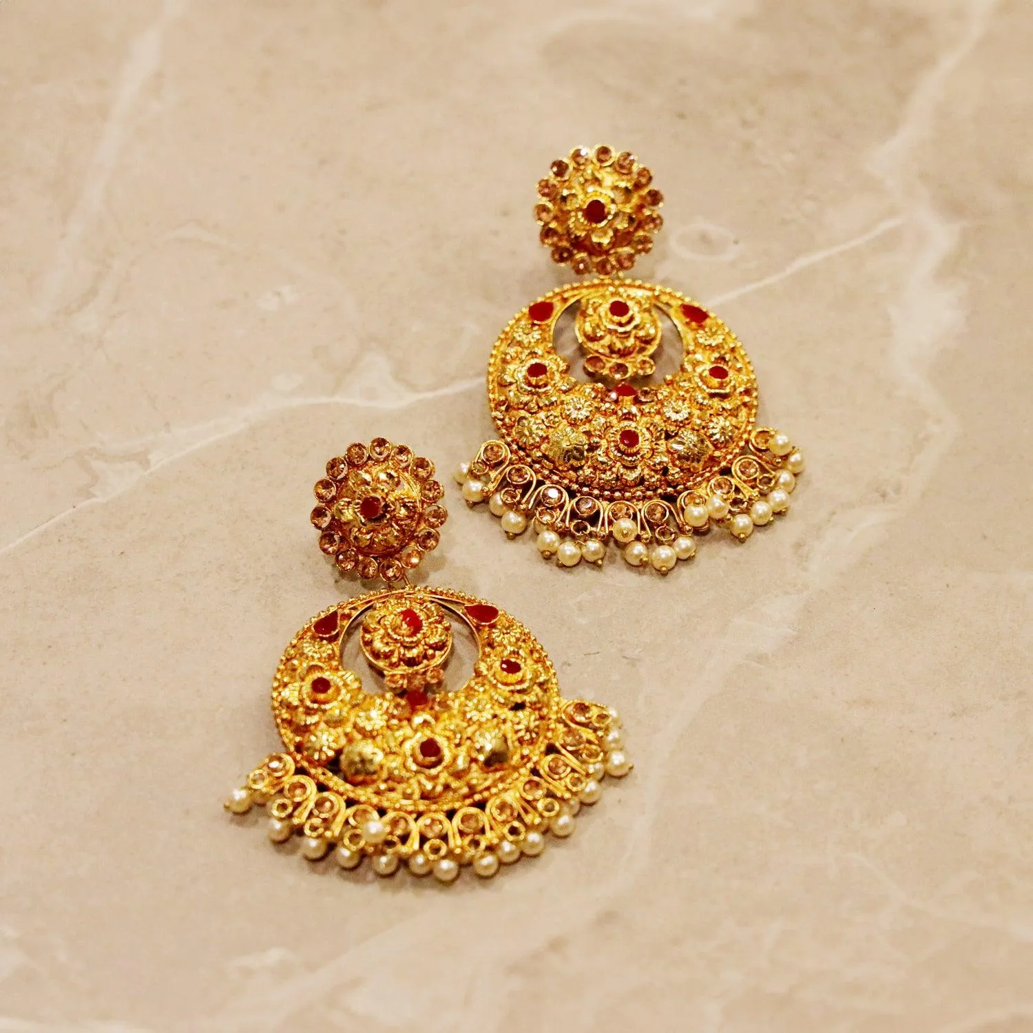 Red Stones Chandbali Earrings | Fashion jewellery Australia