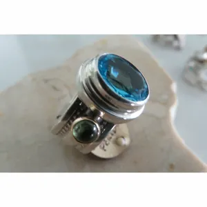 REVE Jewelry Wide Band Shiny Blue Topaz Ring