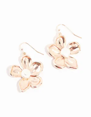 Rose Gold Flower Pearl Drop Earrings