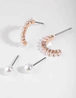 Rose Gold Pearl Hoop Pack Earring