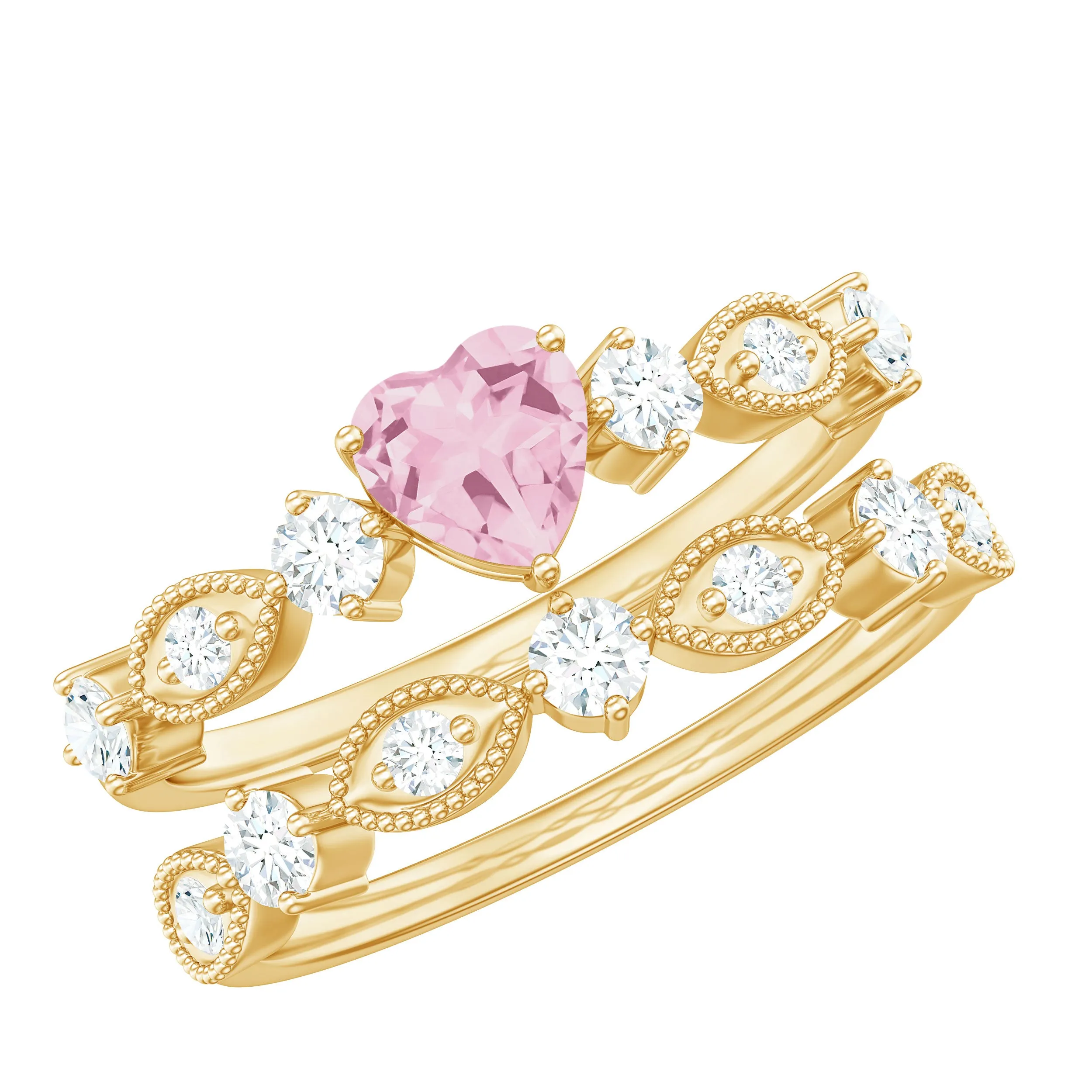 Rose Quartz Stackable Ring Set with Moissanite