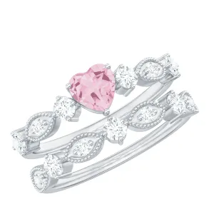 Rose Quartz Stackable Ring Set with Moissanite