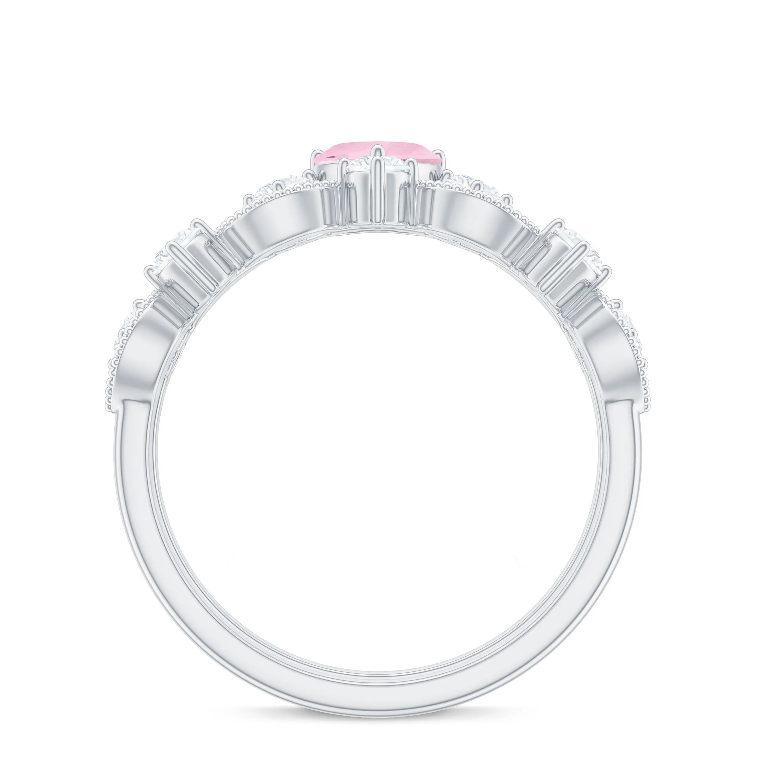 Rose Quartz Stackable Ring Set with Moissanite