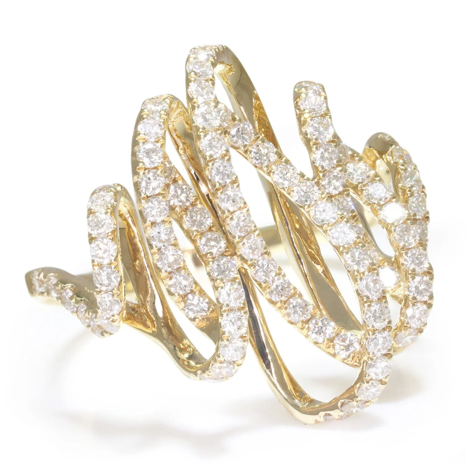 Round Diamond Crossover Swirl Ring 14K Yellow Gold 1.26ctw