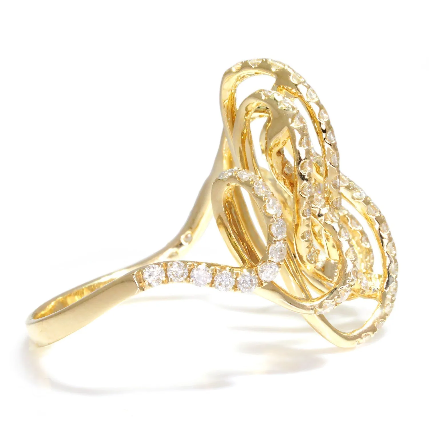 Round Diamond Crossover Swirl Ring 14K Yellow Gold 1.26ctw