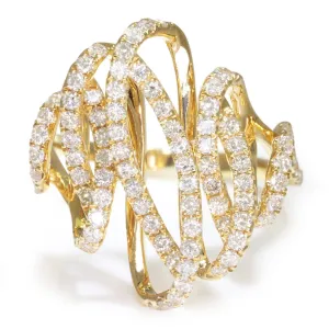 Round Diamond Crossover Swirl Ring 14K Yellow Gold 1.26ctw