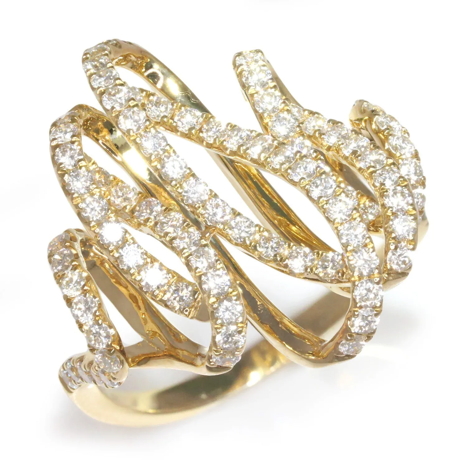 Round Diamond Crossover Swirl Ring 14K Yellow Gold 1.26ctw