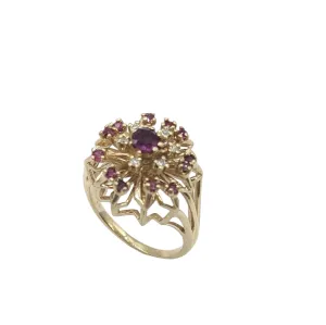 Ruby and Diamond chip Floral Fireworks Ring