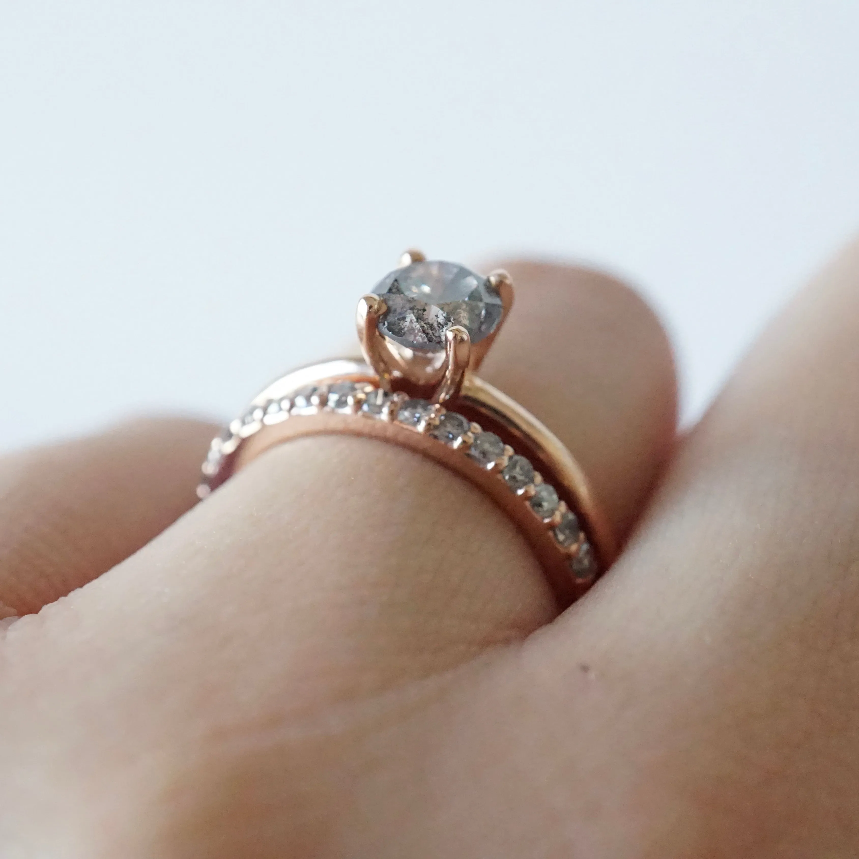 Salt and Pepper Diamond Ring - Rose Gold Diamond Engagement Ring - Grey Diamond Ring