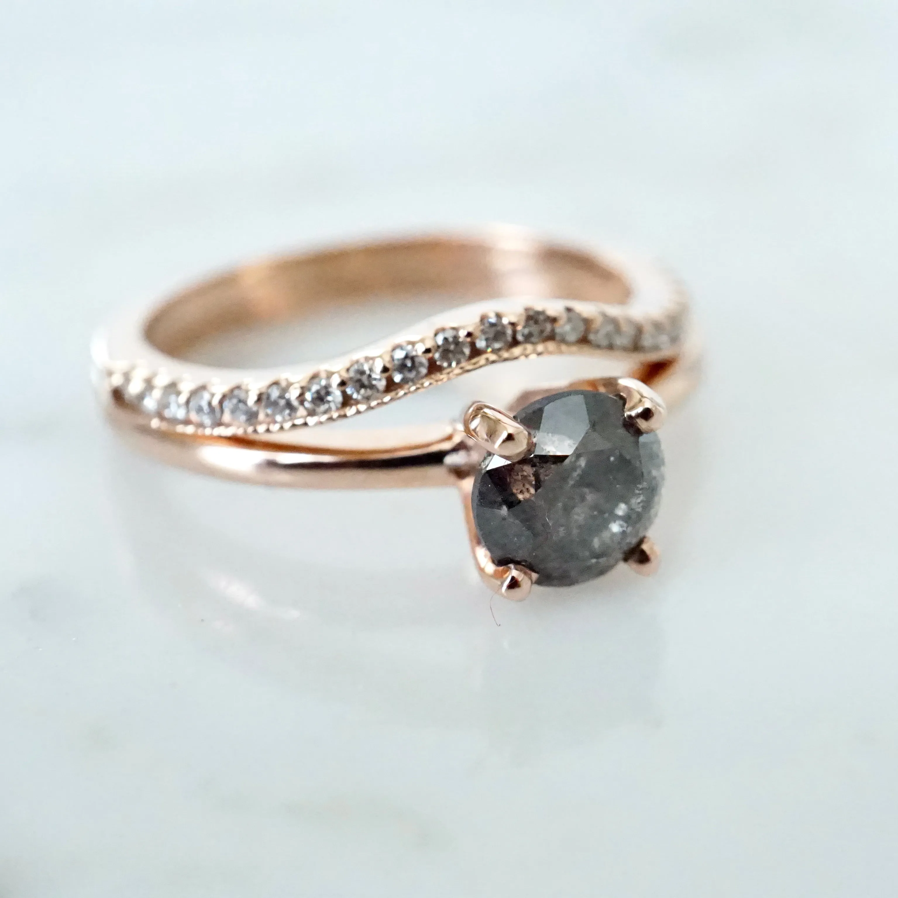 Salt and Pepper Diamond Ring - Rose Gold Diamond Engagement Ring - Grey Diamond Ring