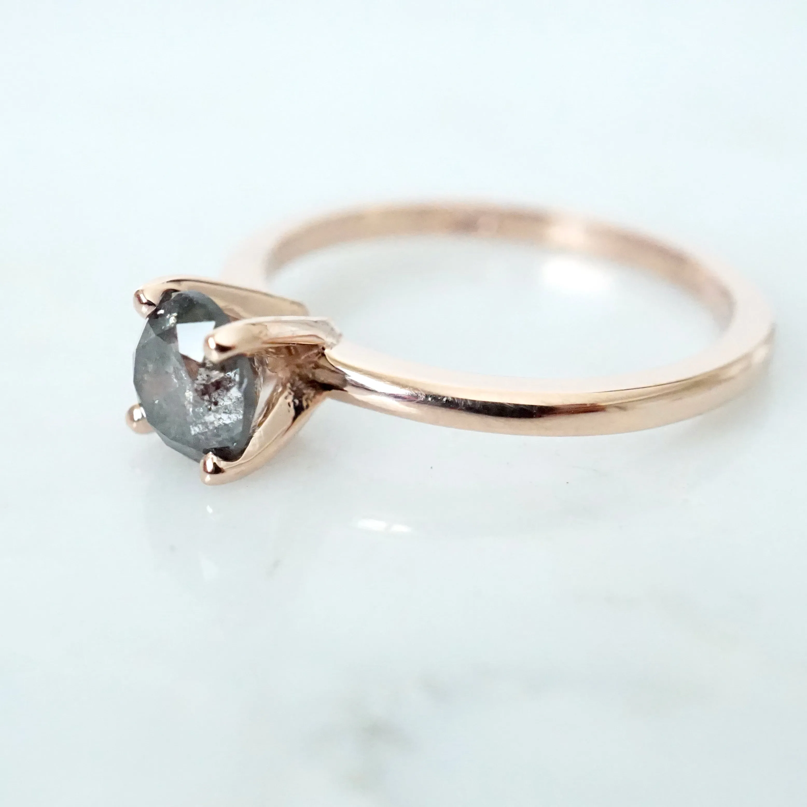 Salt and Pepper Diamond Ring - Rose Gold Diamond Engagement Ring - Grey Diamond Ring