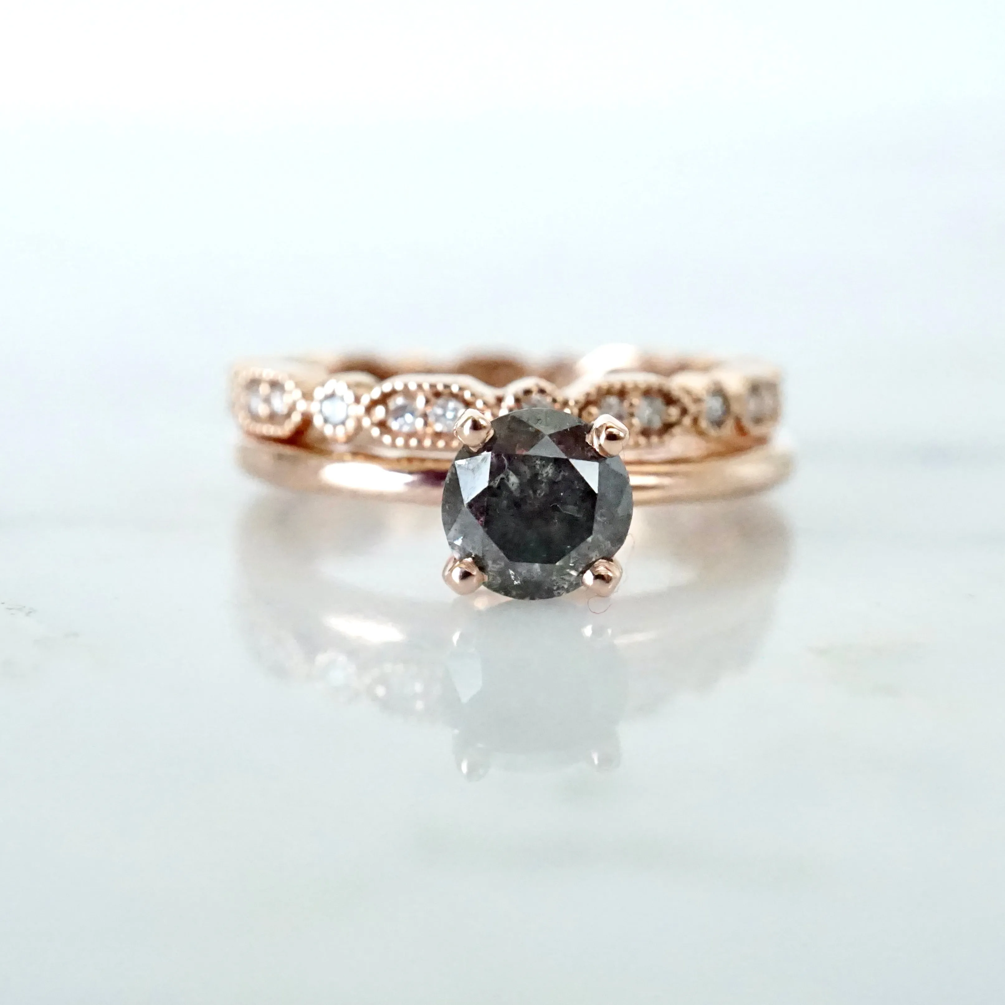 Salt and Pepper Diamond Ring - Rose Gold Diamond Engagement Ring - Grey Diamond Ring