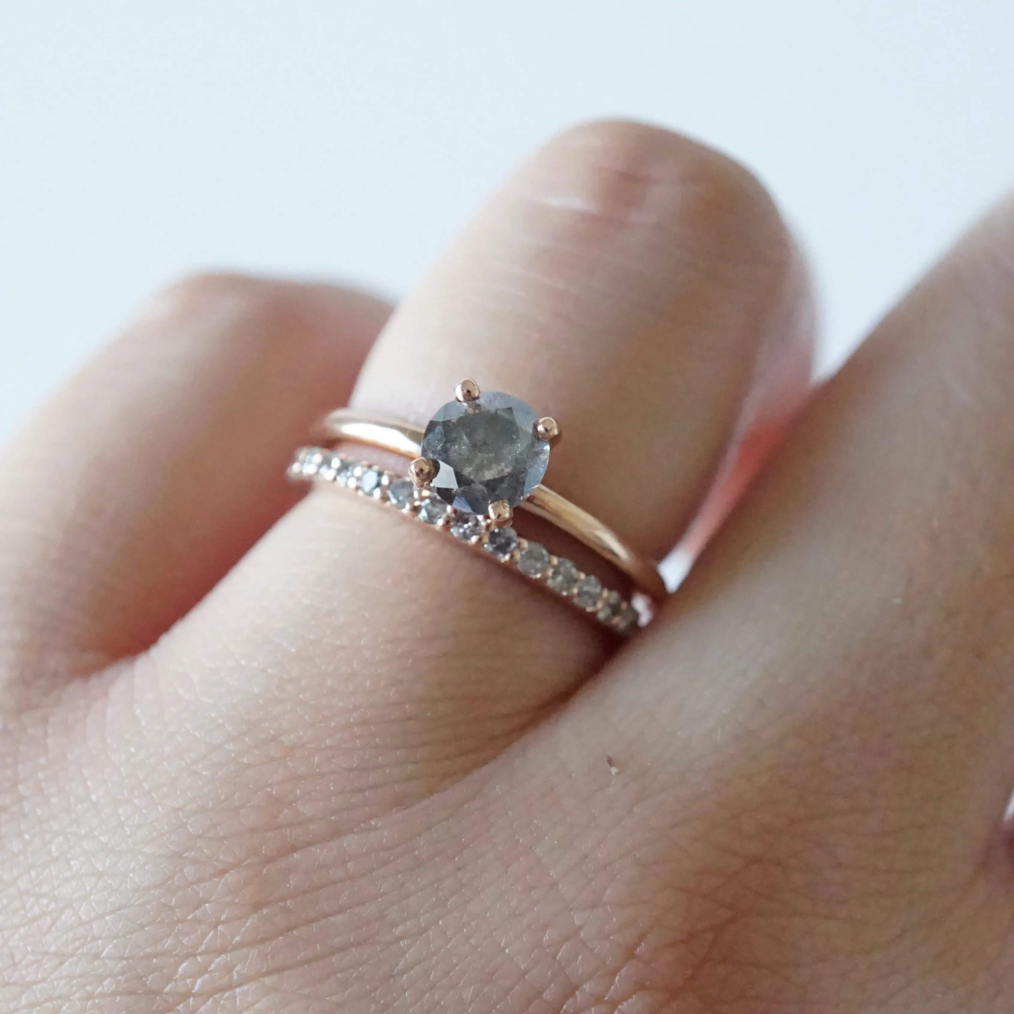 Salt and Pepper Diamond Ring - Rose Gold Diamond Engagement Ring - Grey Diamond Ring