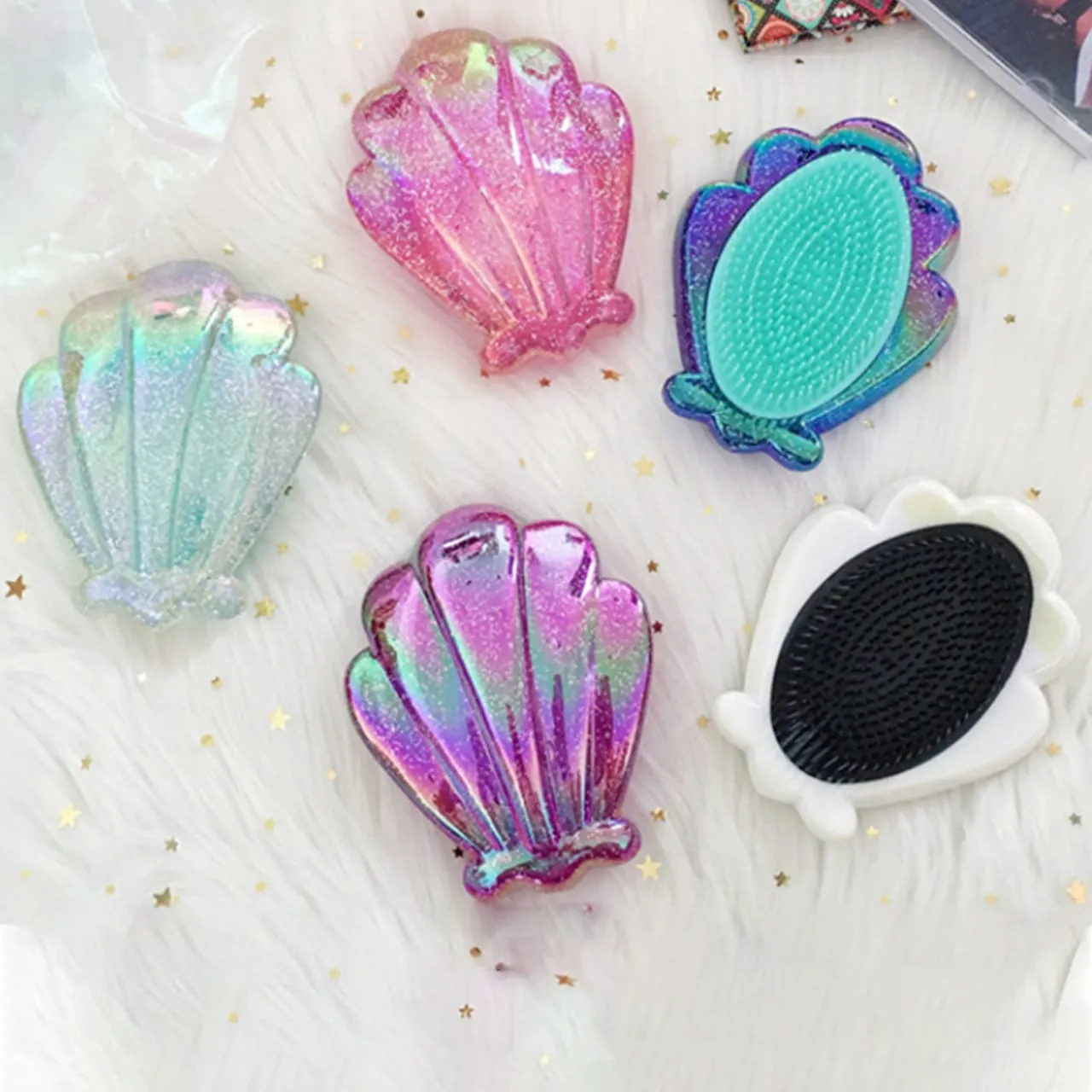 Shiny Shell Hair Brush-Mermaid Shell