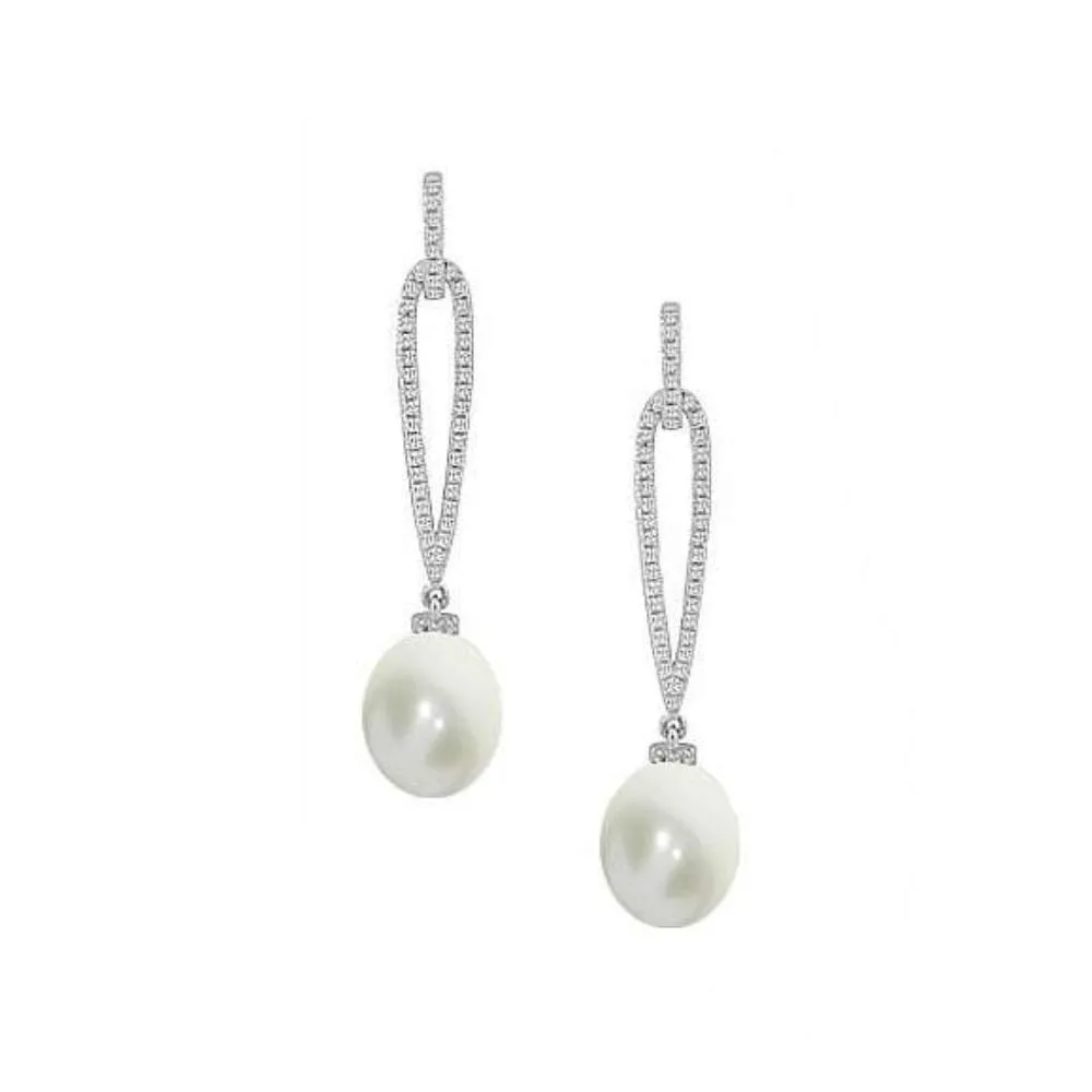 Silver & pearl drops with cubic zirconia