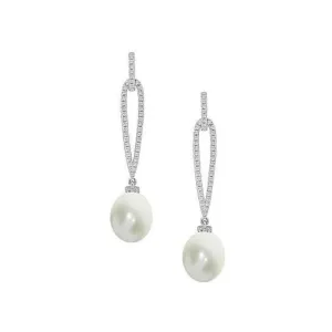 Silver & pearl drops with cubic zirconia