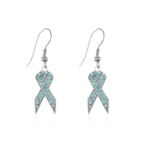 Silver Aqua Ribbon Charm Dangle Earrings