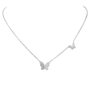 Silver Cubic Zirconia Pave Butterfly Pendant Necklace