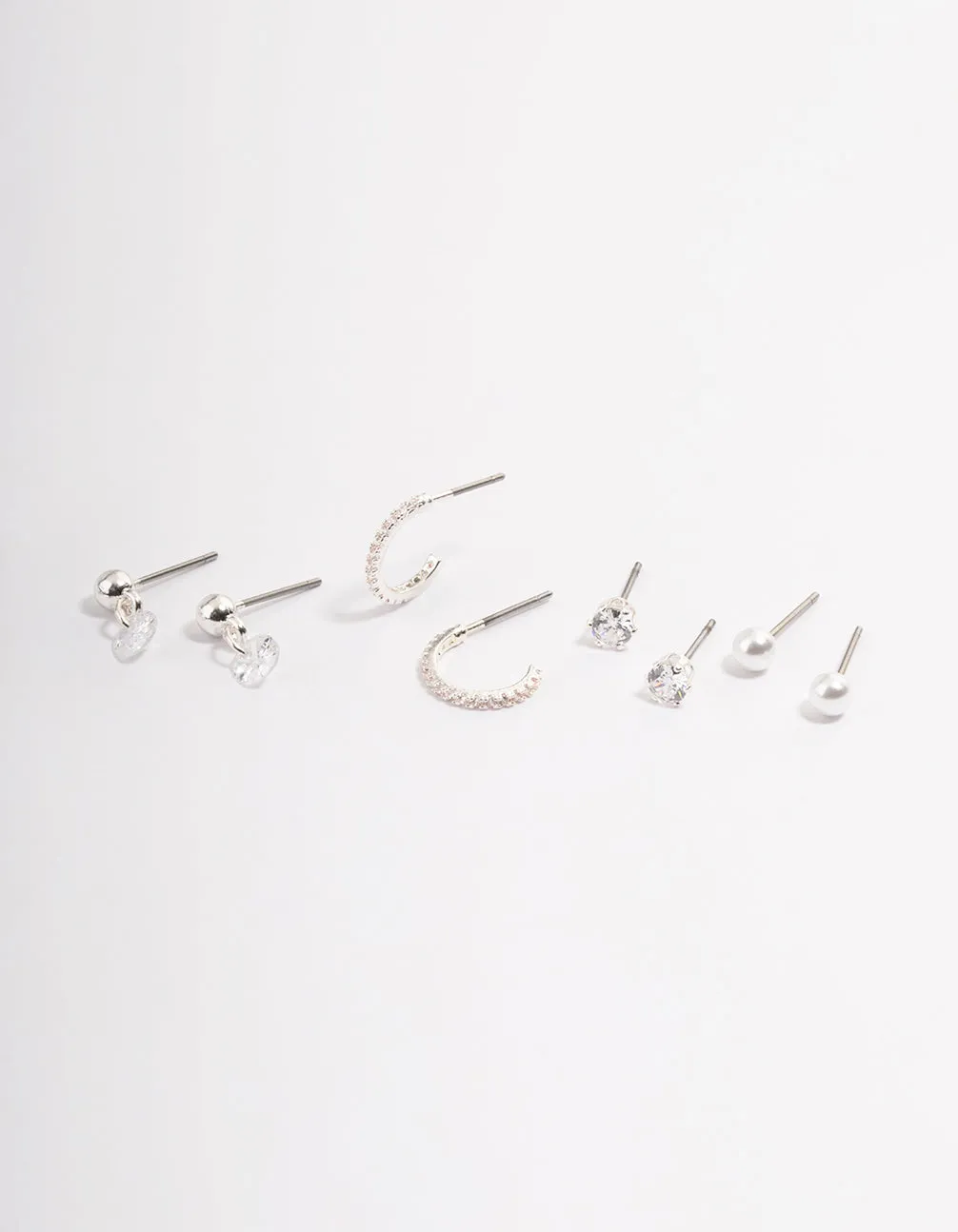 Silver Diamante Pearly Huggie Earrings Pack