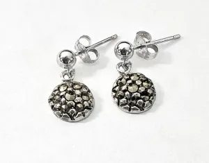 Silver Round Dangle with Marcasites Ball Post Earrings