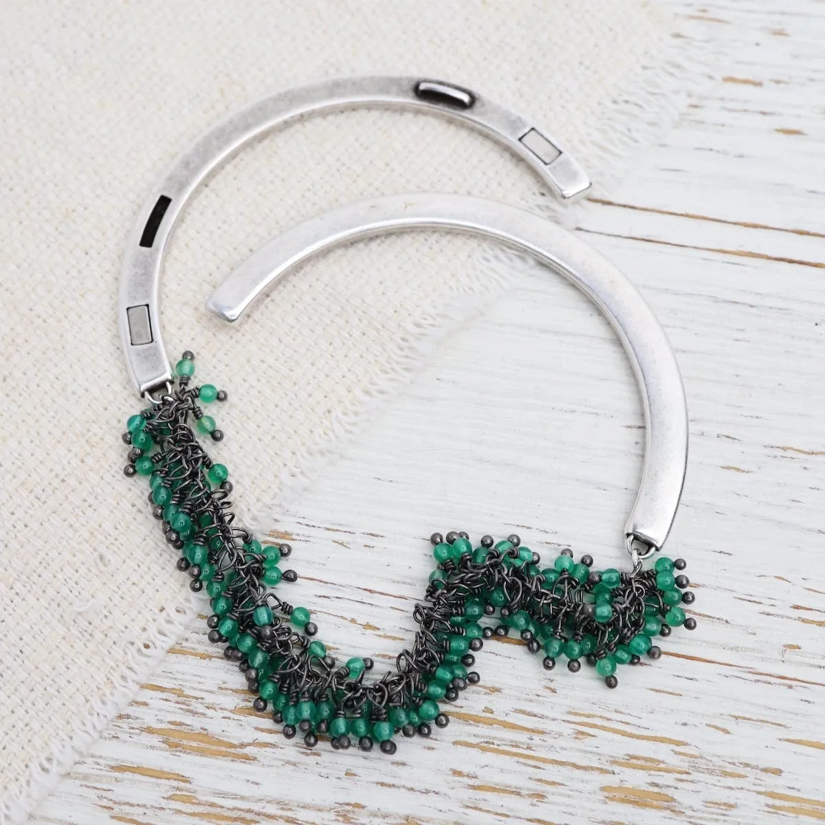 Single Fuzzy Bead Chain of Tiny Green Onyx Bracelet