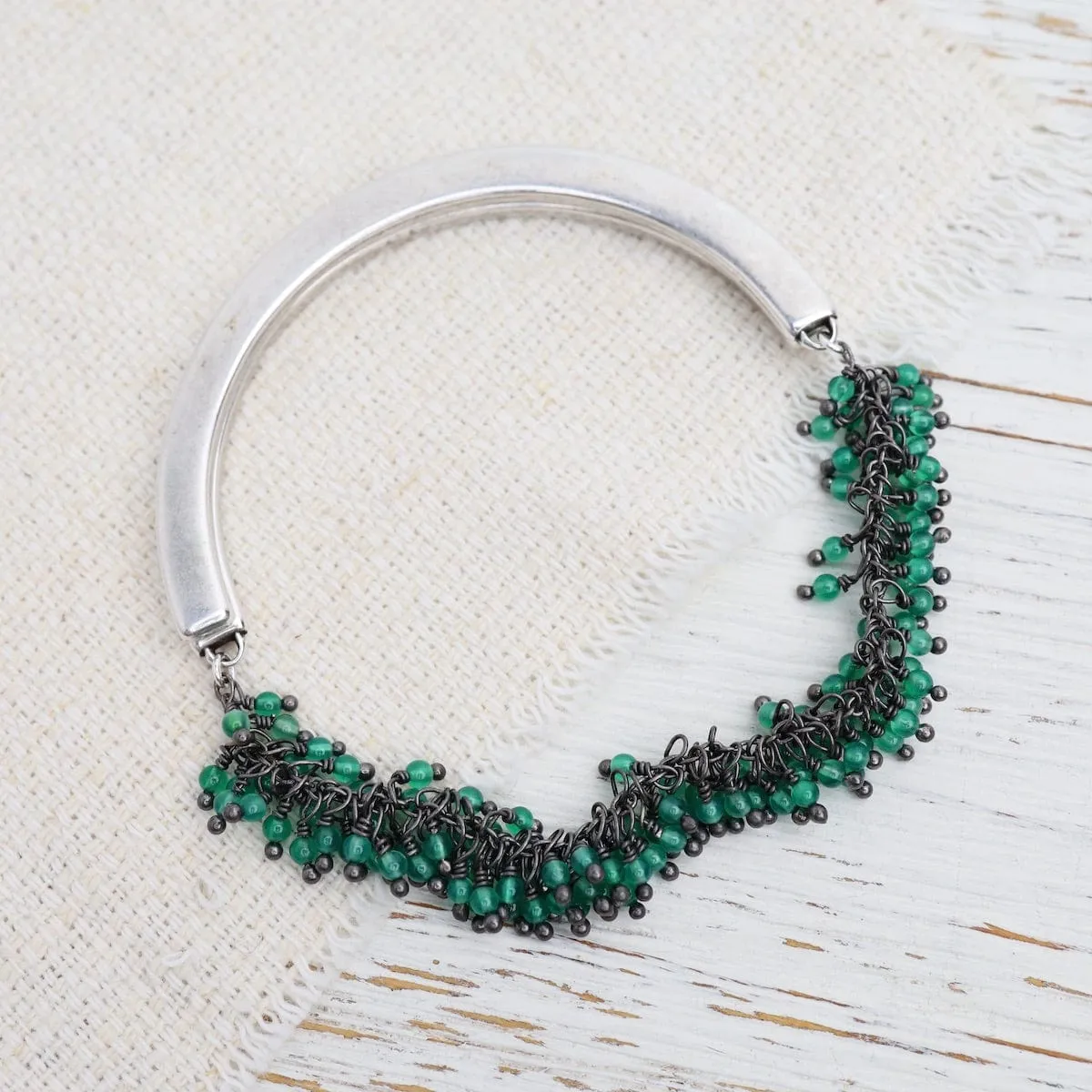 Single Fuzzy Bead Chain of Tiny Green Onyx Bracelet