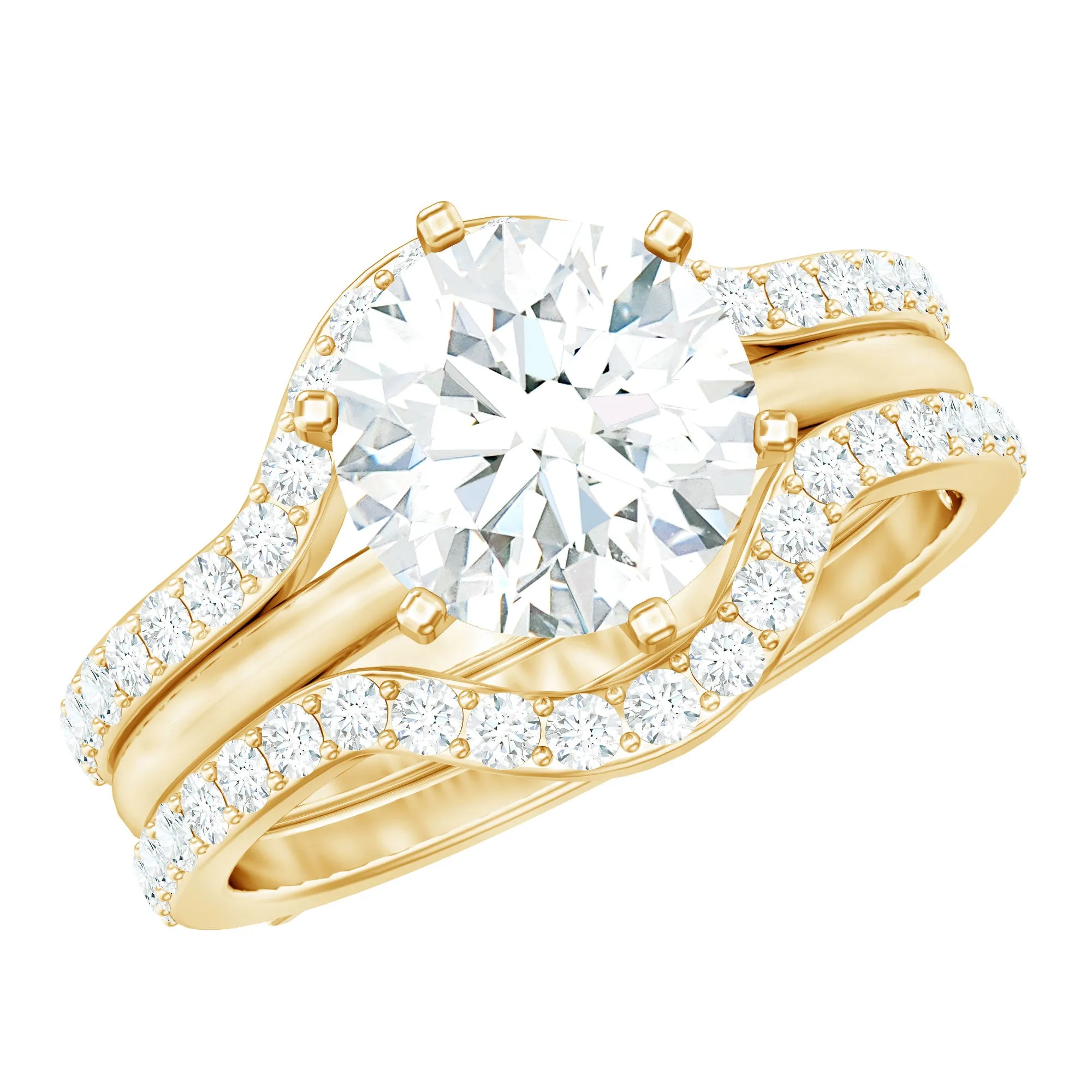 Solitaire Certified Moissanite Trio Wedding Ring Set