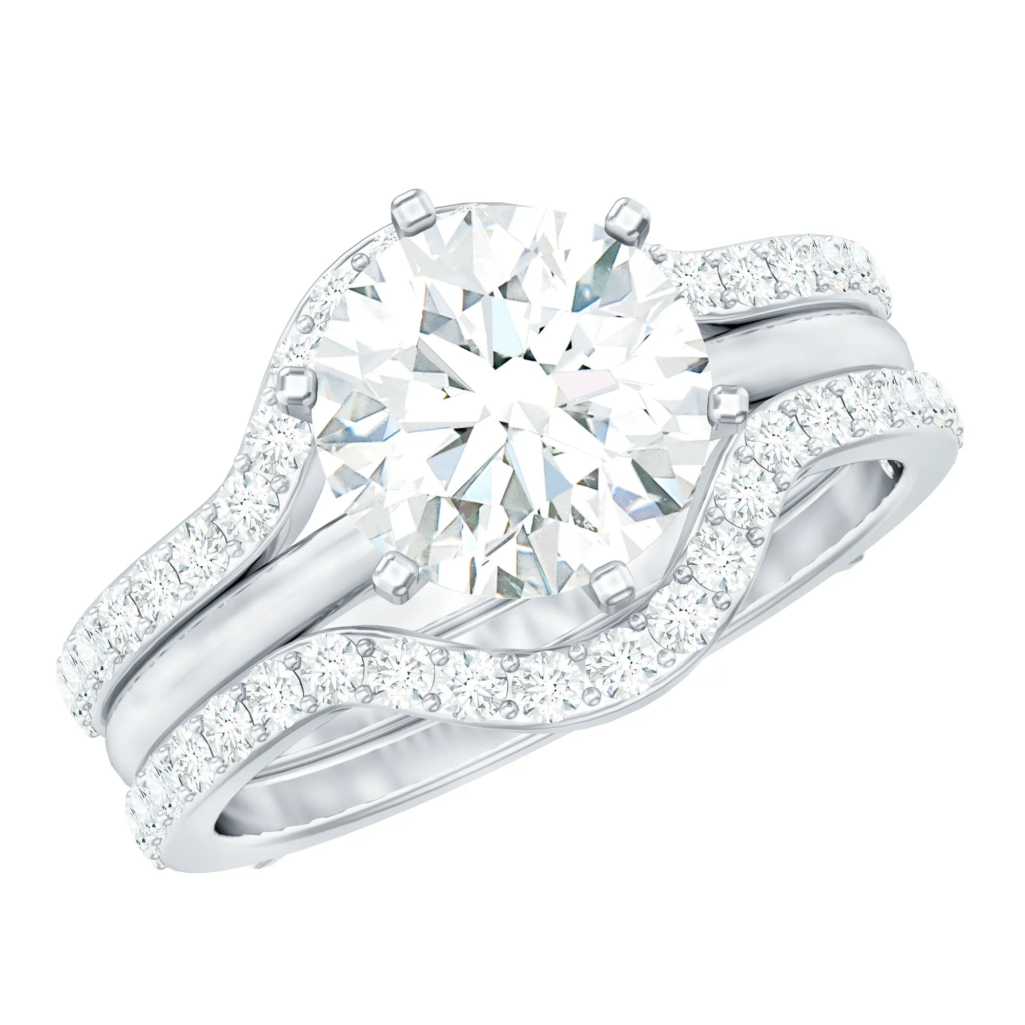 Solitaire Certified Moissanite Trio Wedding Ring Set