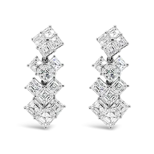 Square Diamond Dangle Estate Earrings