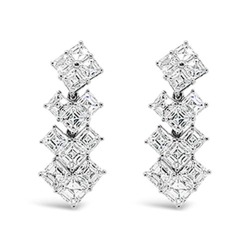 Square Diamond Dangle Estate Earrings