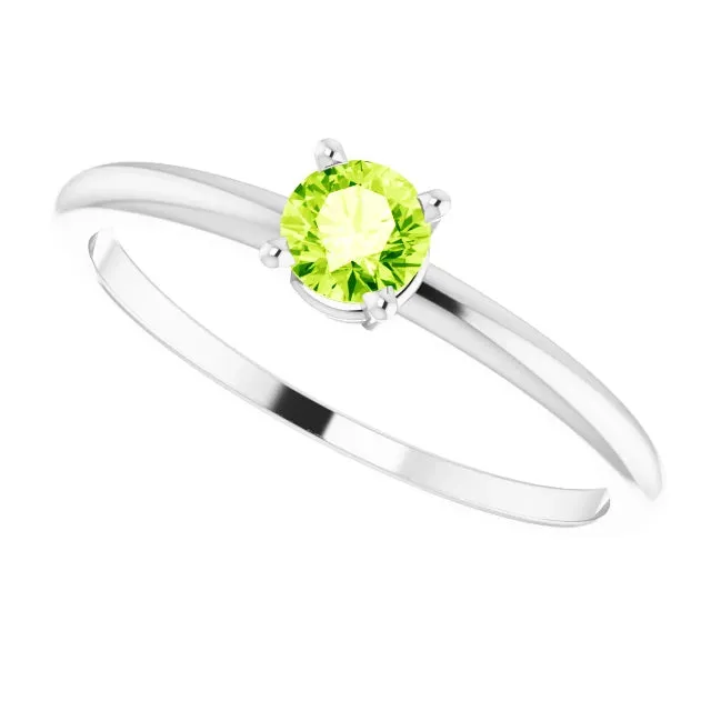 Sterling Silver 4 mm Natural Peridot Ring