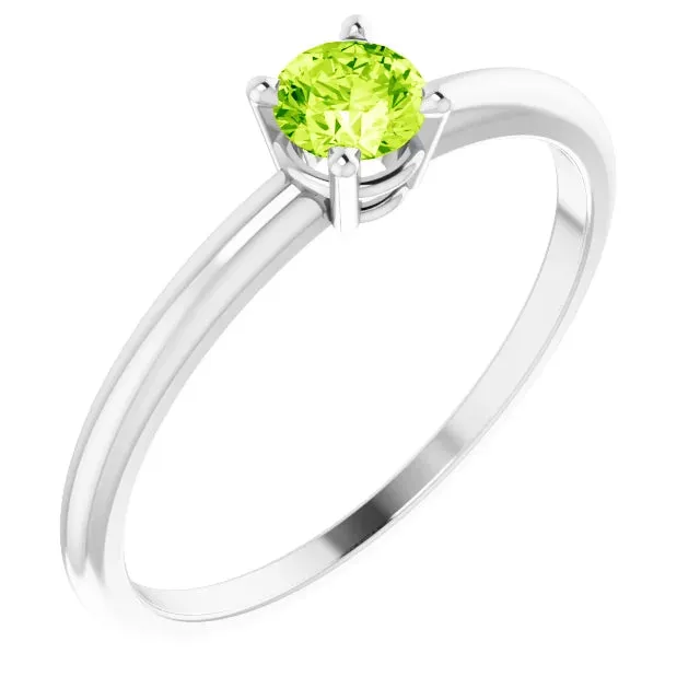 Sterling Silver 4 mm Natural Peridot Ring