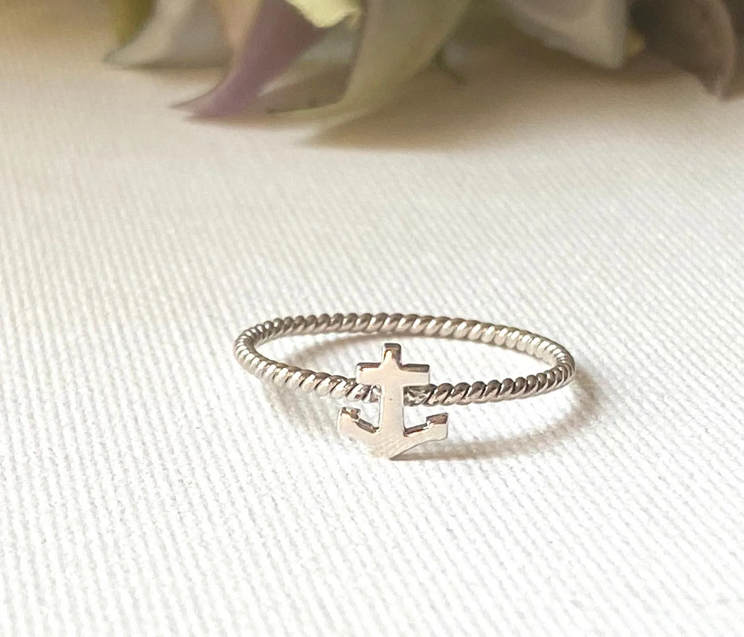 Sterling Silver Anchor Twist Ring, Anchor Ring, SailingRing, Silver stacking ring